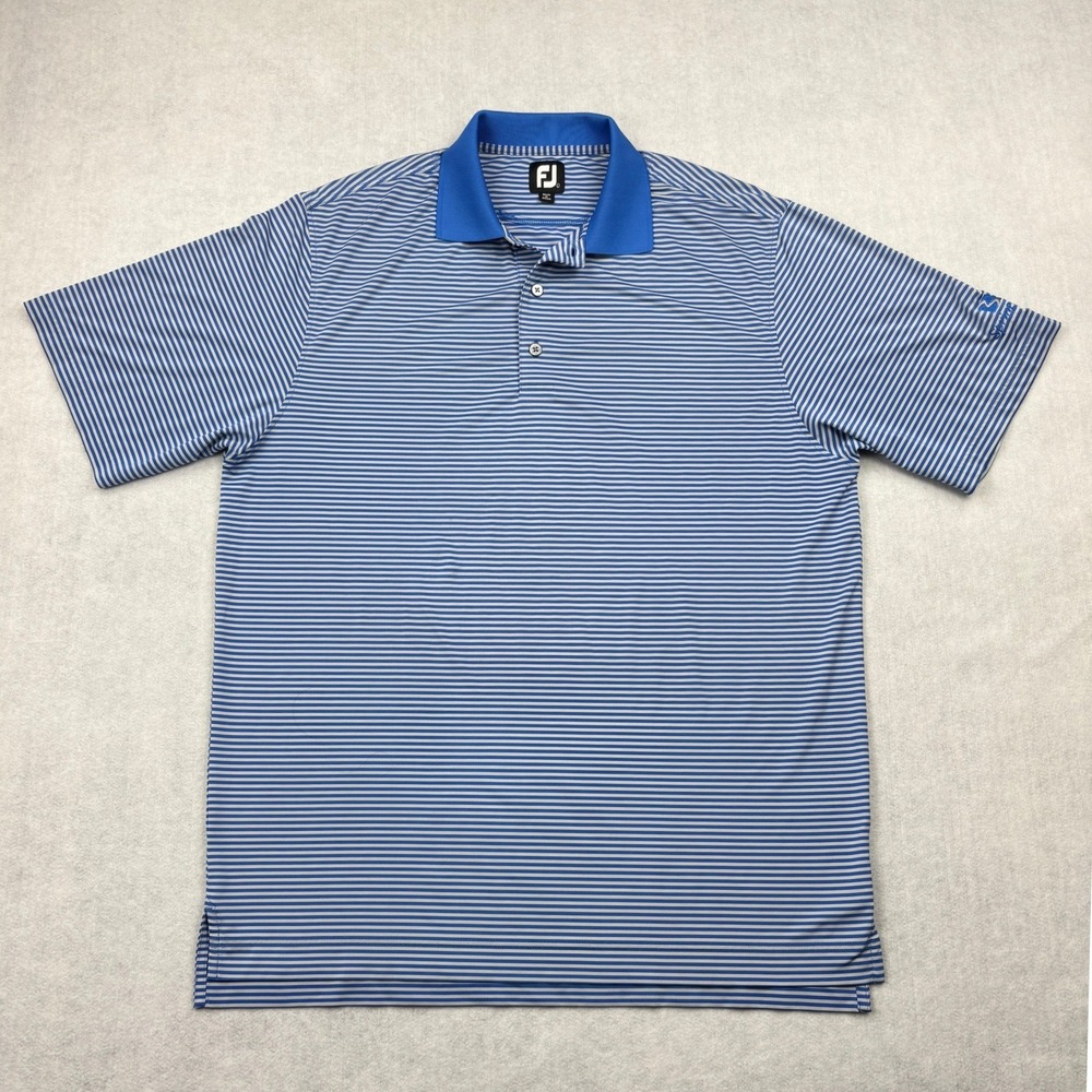FootJoy Shirt Mens L Blue White Striped Performance Stretch Golf Polo Spring Run